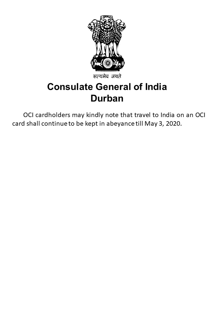 OCI Cardholders (Update 16.04.2020)